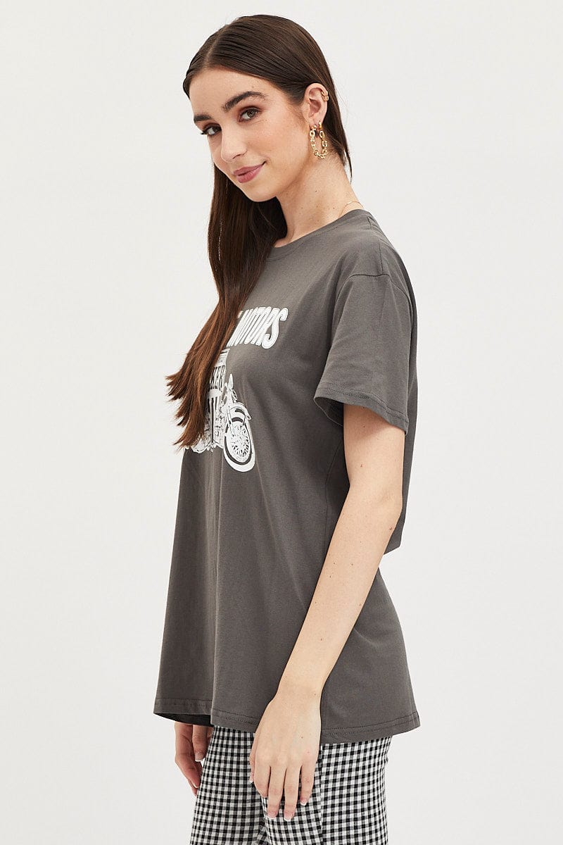 Grey Graphic T Shirt Short Sleeve