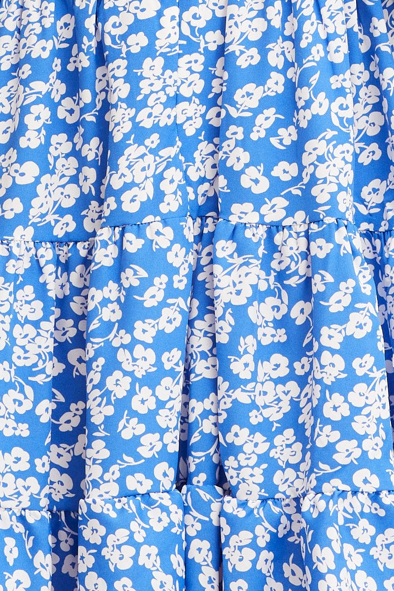 Ditsy Print Fit And Flare Dress Long Sleeve Square Neck