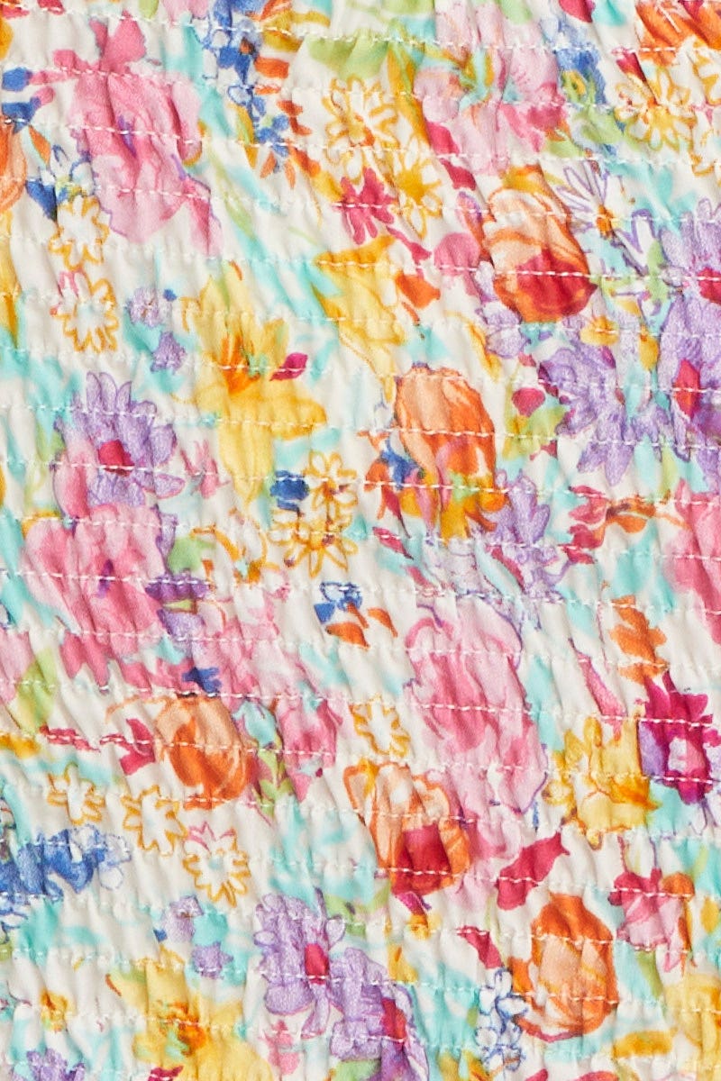 Print Puff Sleeve Top Short Sleeve Crop