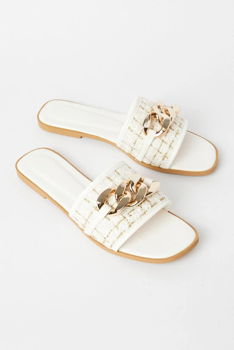 White Chain Decor Flat Sandals