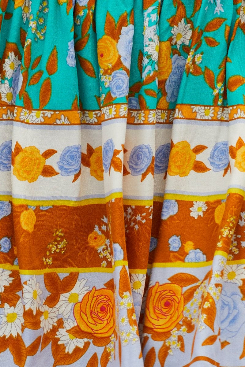 Boho Print Flare Skirt Mini High Rise