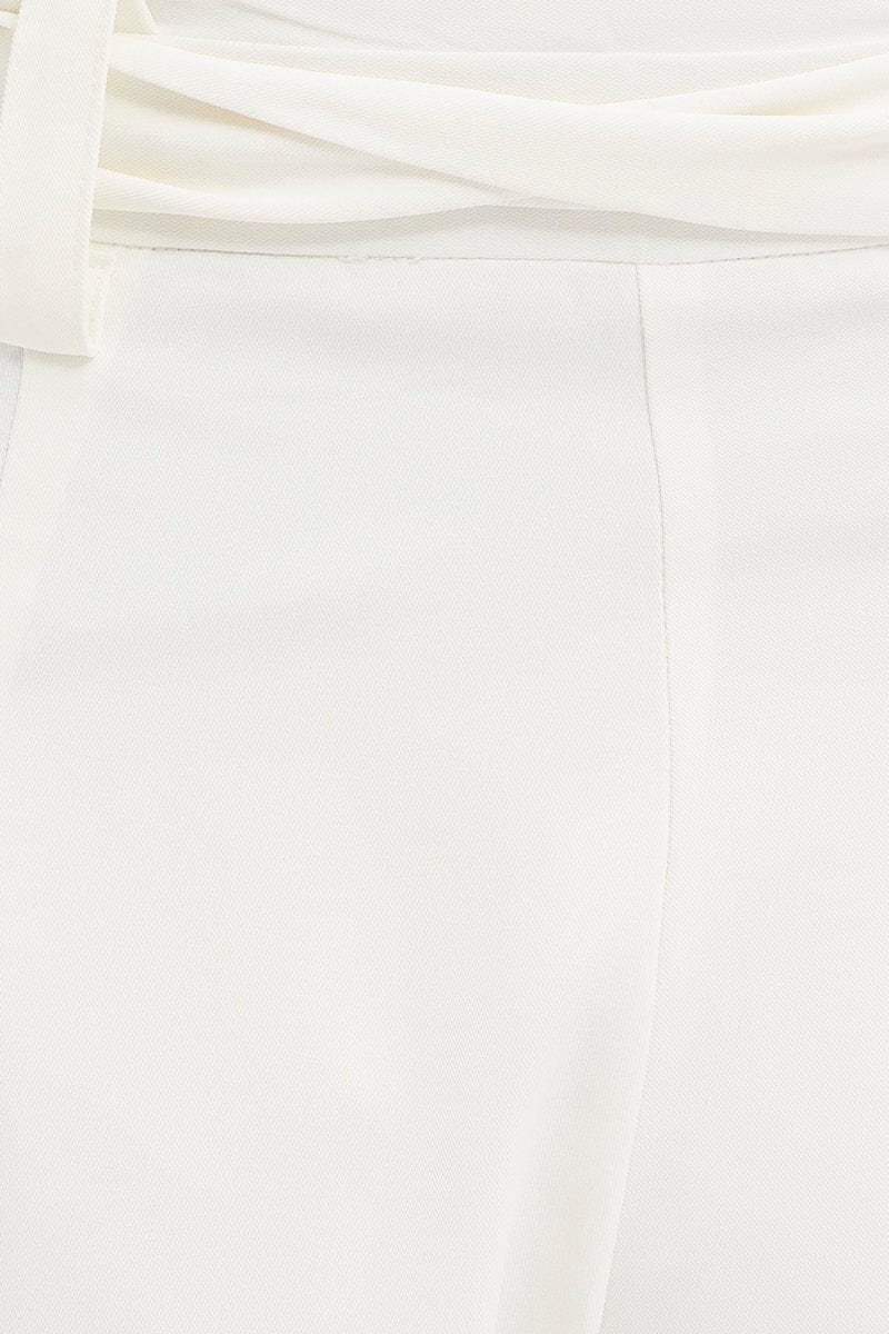 White Paper Bag Pants Wide Leg