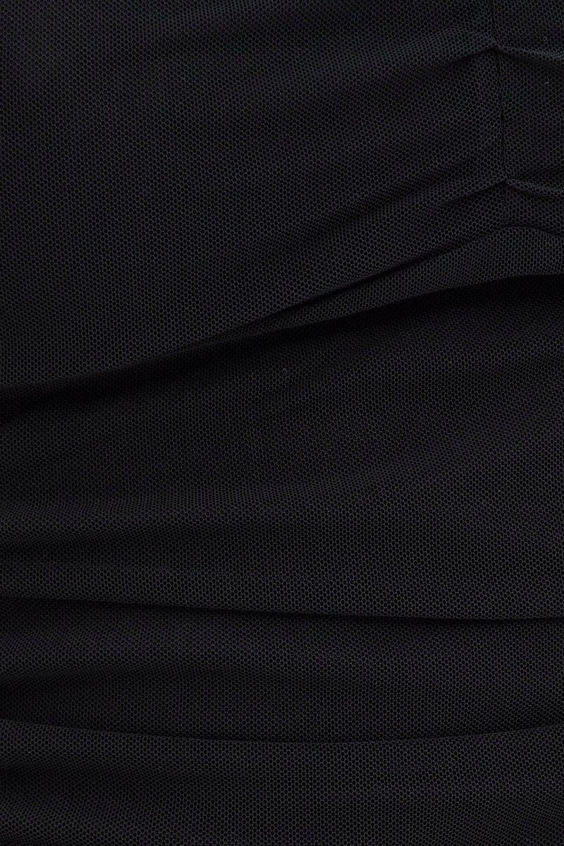 Black Abstract Singlet Lace Crop Top Ribbon Details