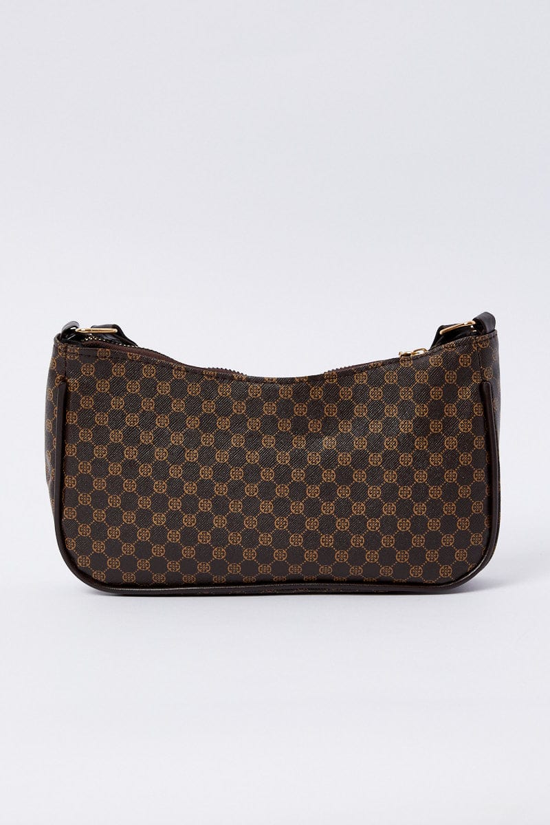 Brown Floral Print Detail Shoulder Bag