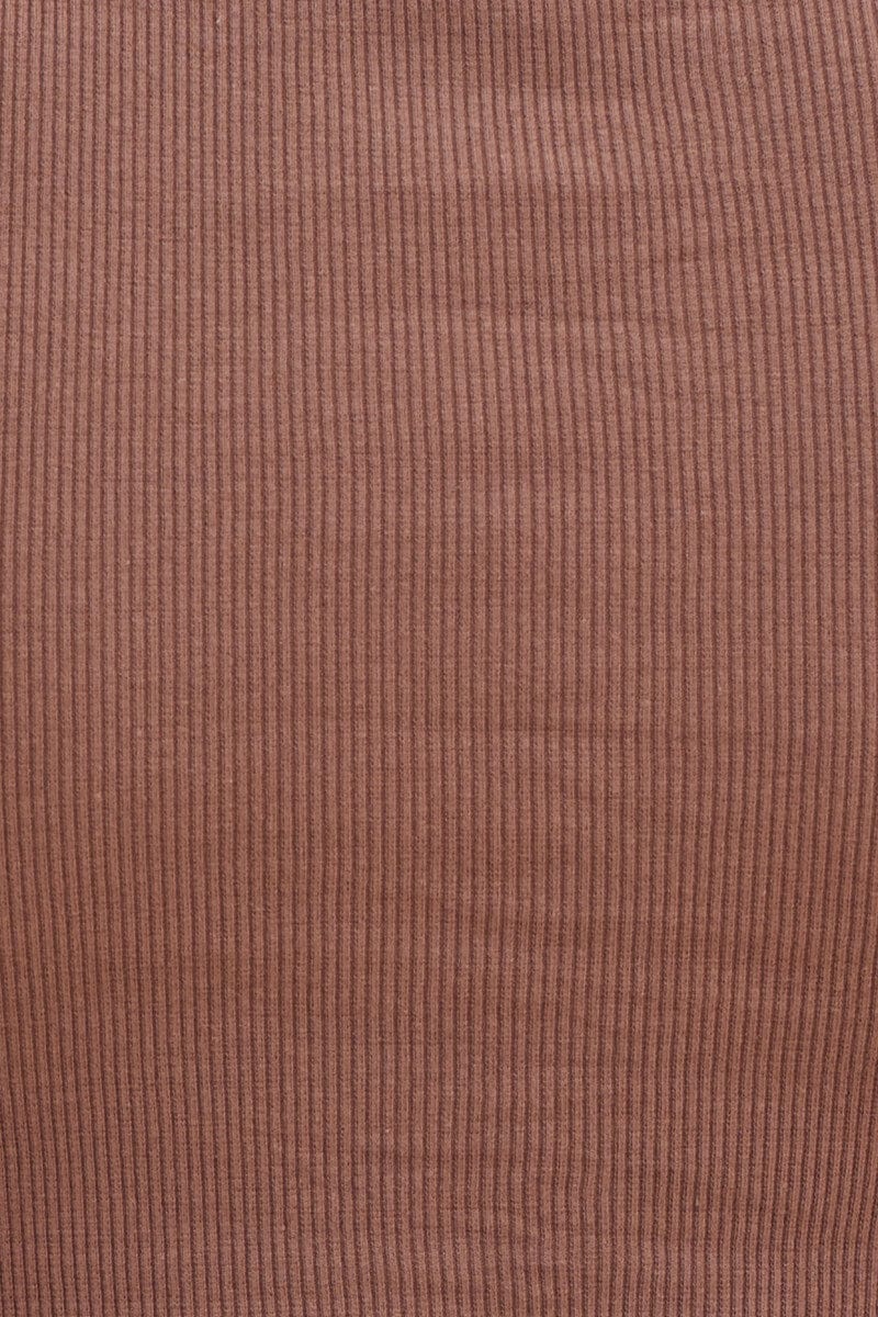 Brown Baby Tee Crop Crew Neck Short Sleeve Rib