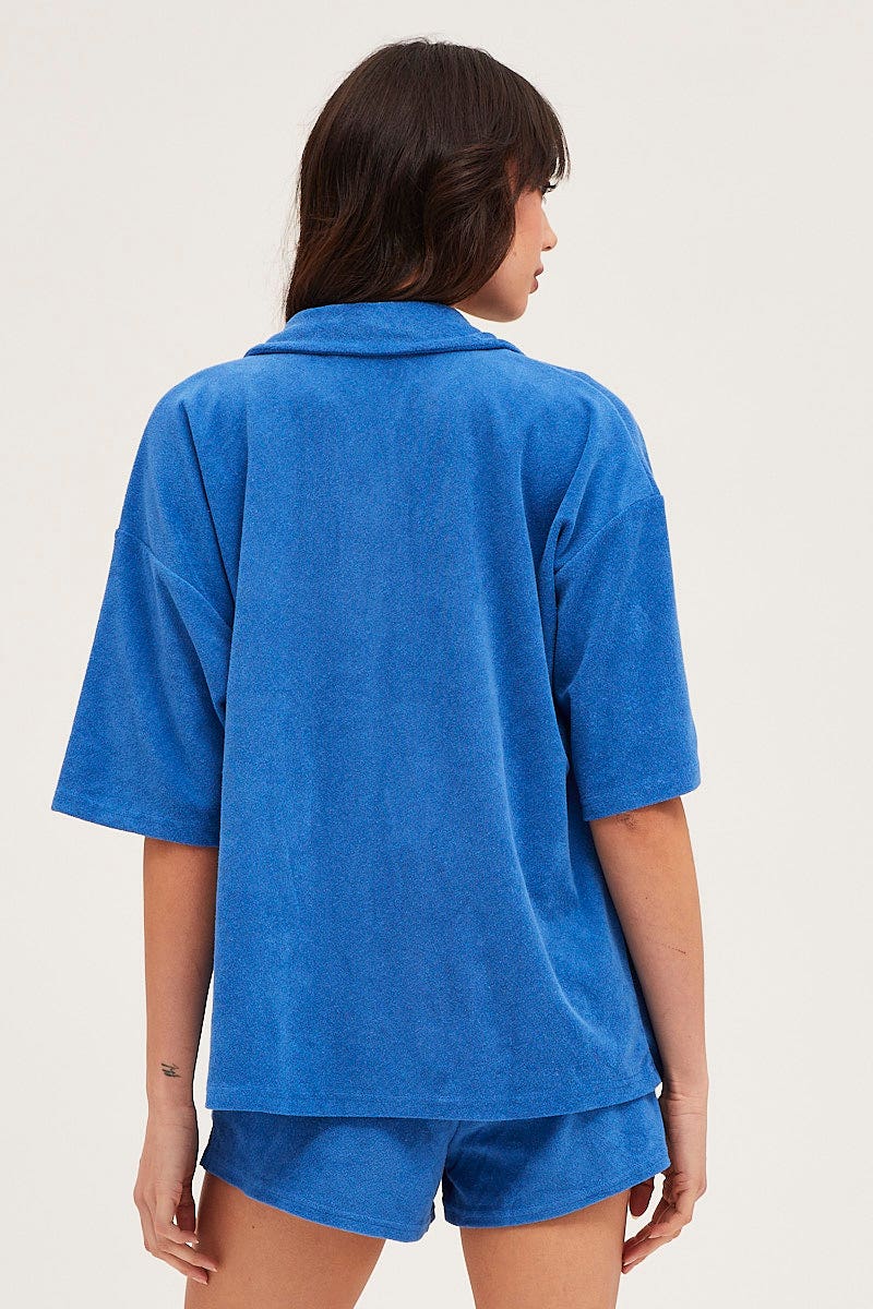 Blue Lounge Top Short Sleeve Oversized Terry