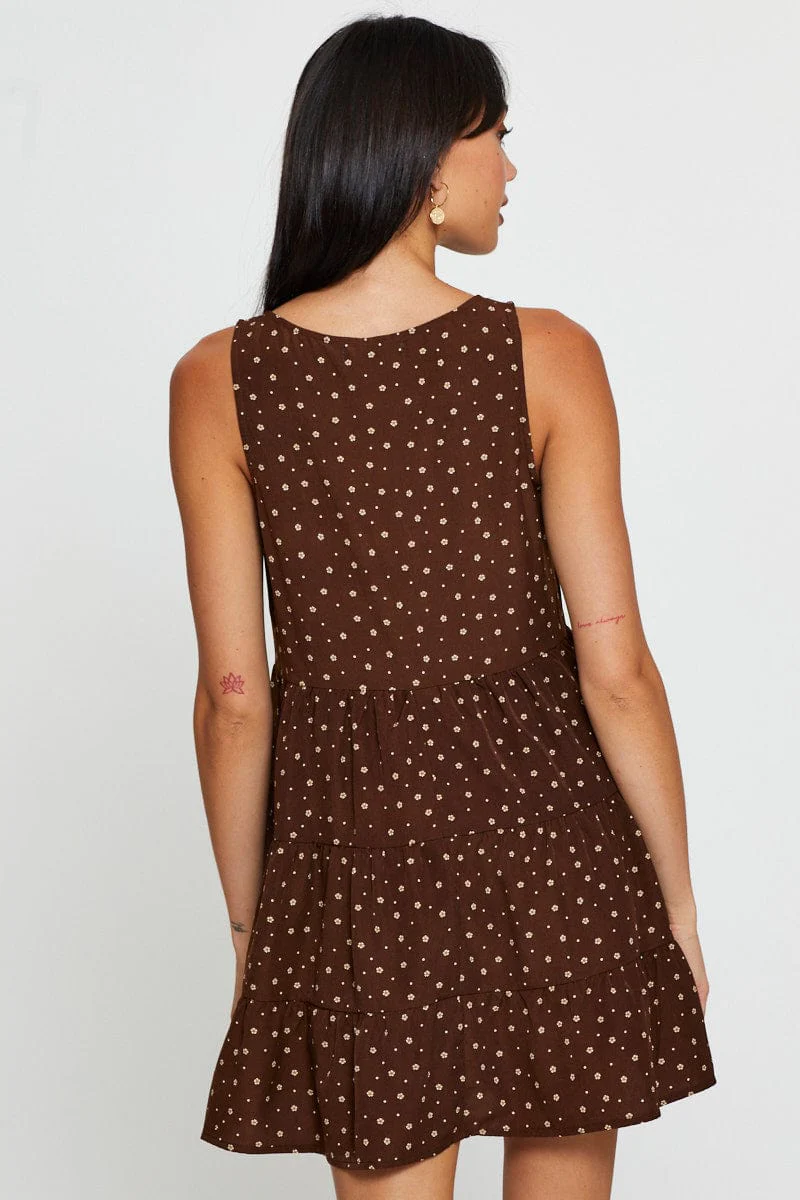 Print A Line Dress Mini