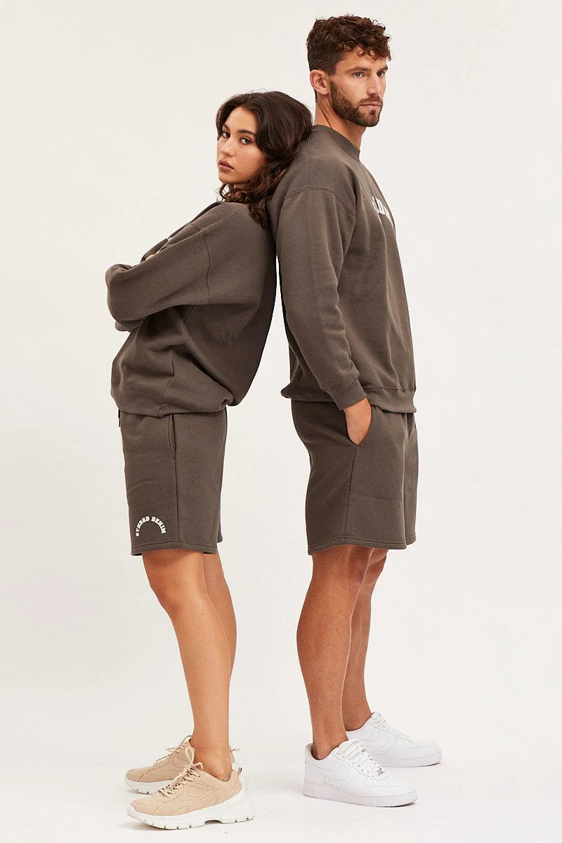 Grey Unisex Sweatshirts Oversized Crew Neck