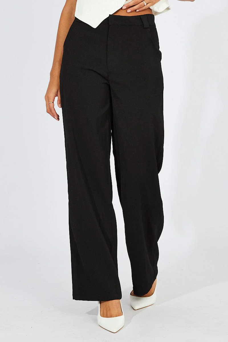 Black Wide Leg Pants High Rise