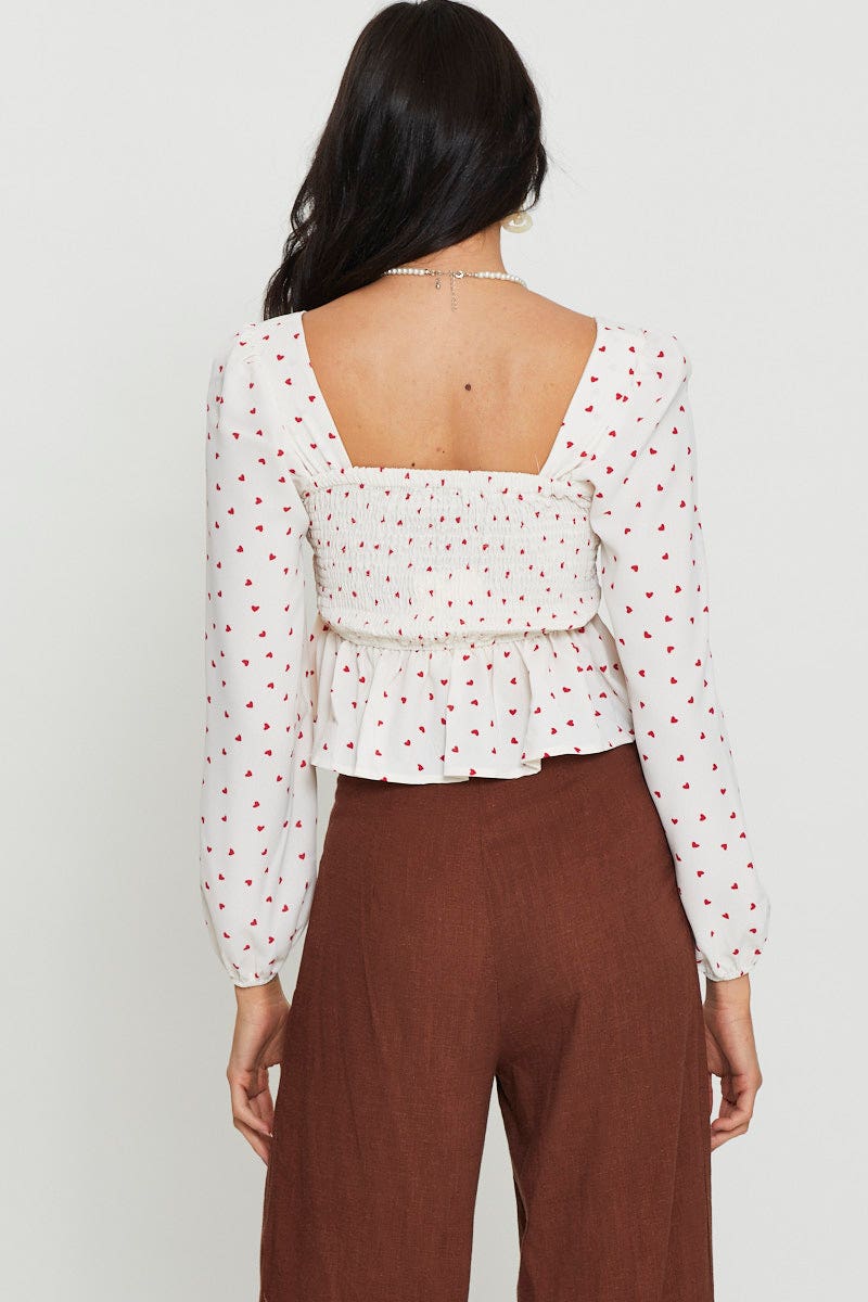 Print Crop Top Long Sleeve
