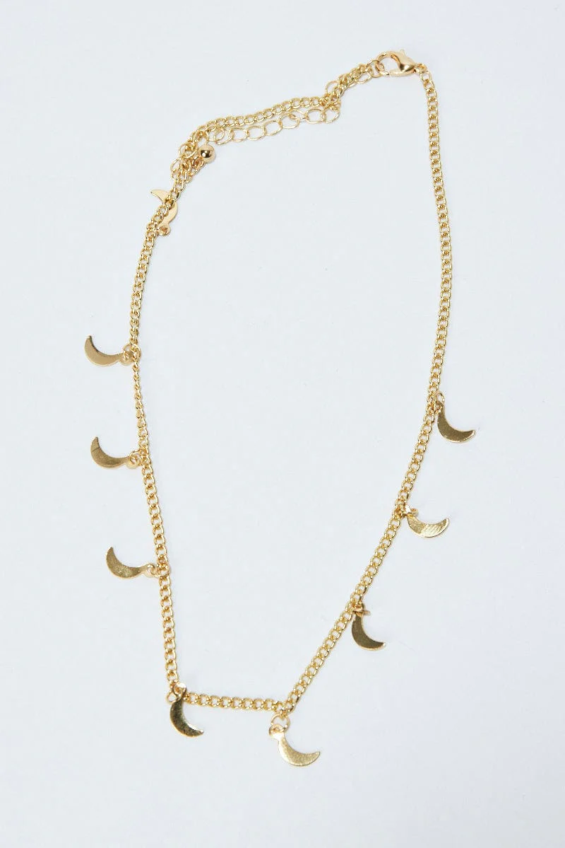 Gold Moon Pendent Necklace