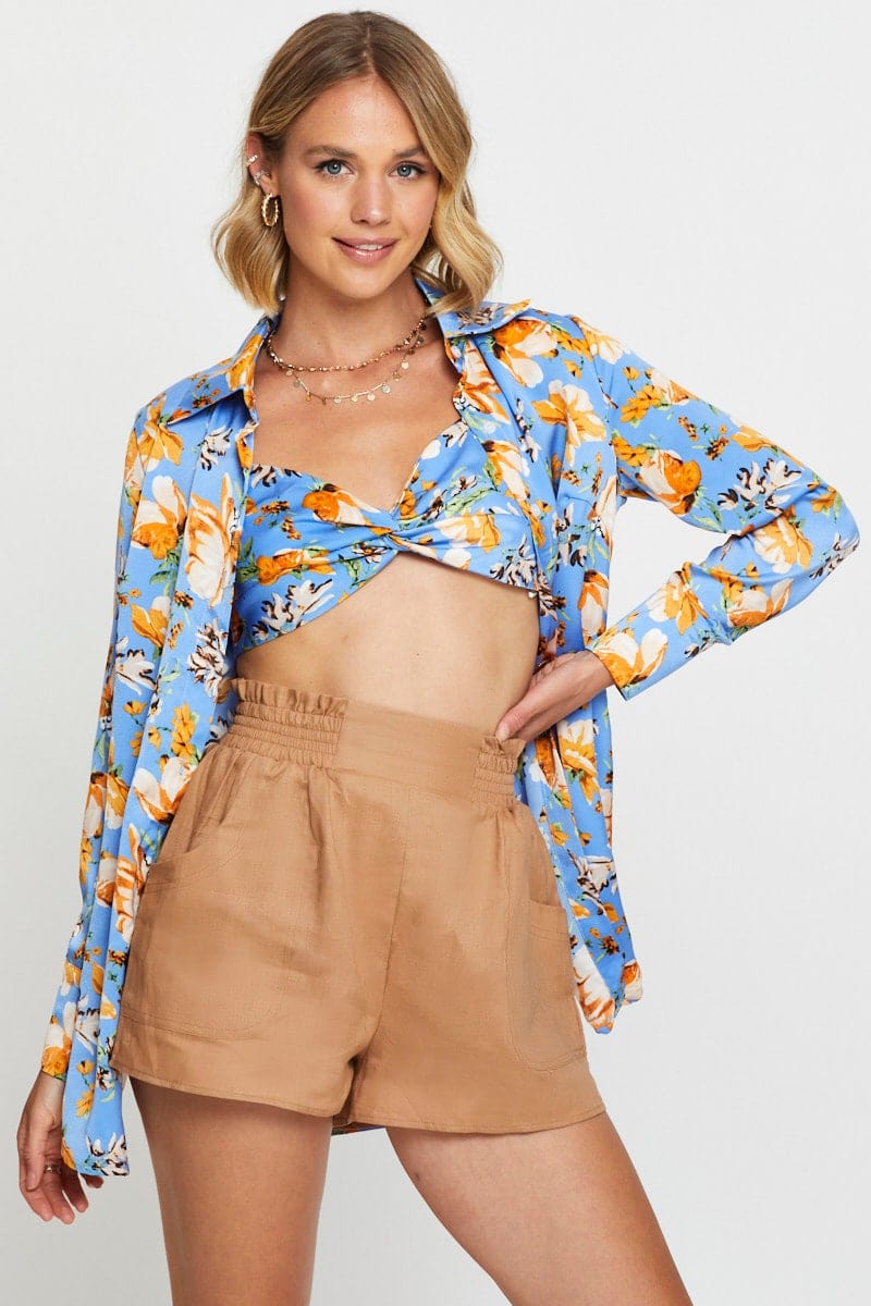 Print Crop Shirts Long Sleeve