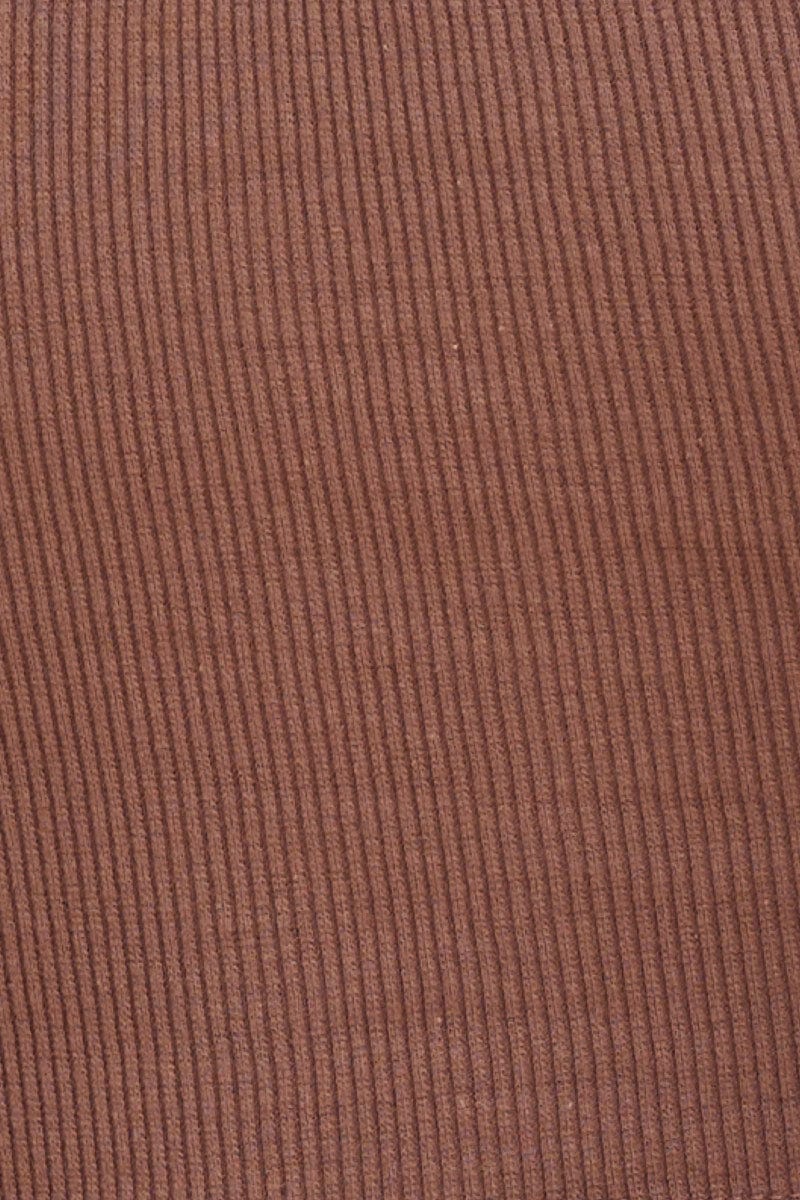 Brown Cropped Tank Cotton Blend Rib Racer Back