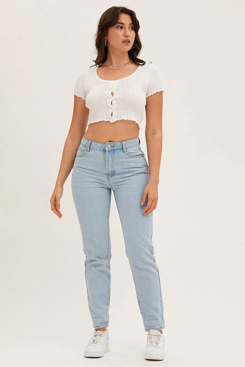 White Knit Cardigan Short Sleeve Crop Round Neck