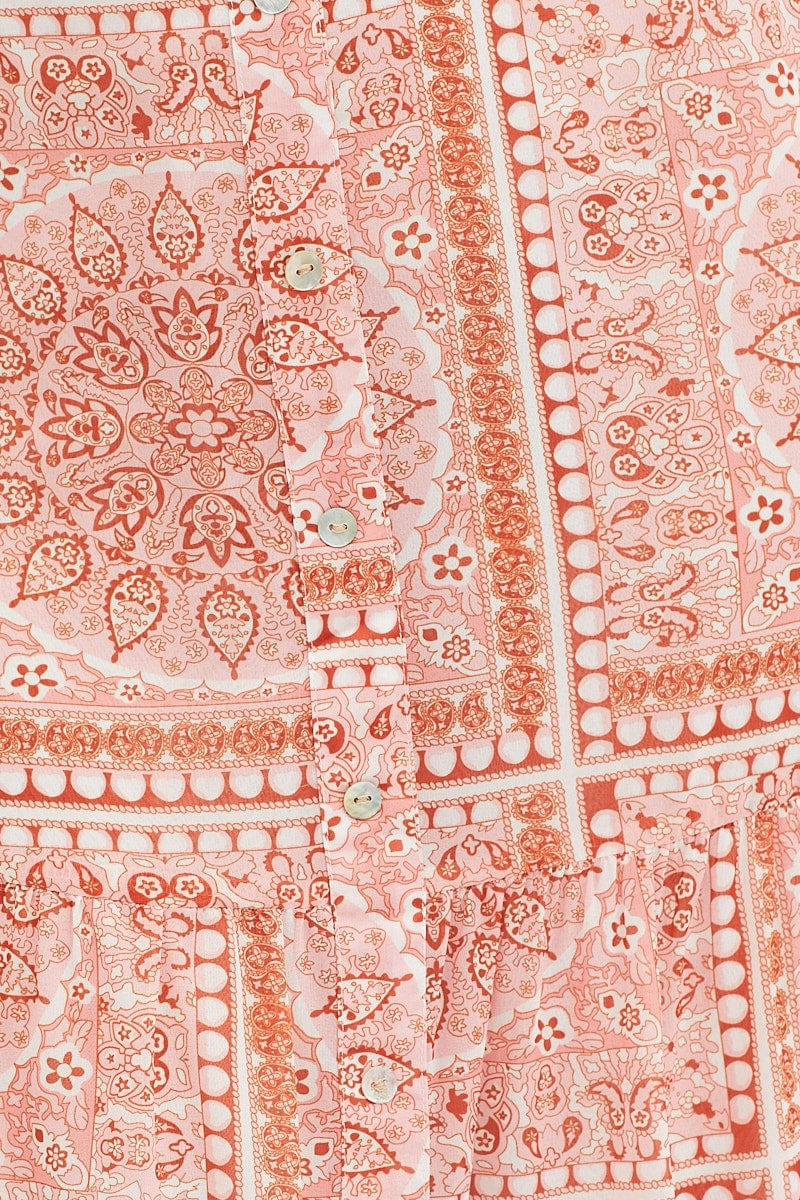 Boho Print Maxi Skirt High Rise Tiered