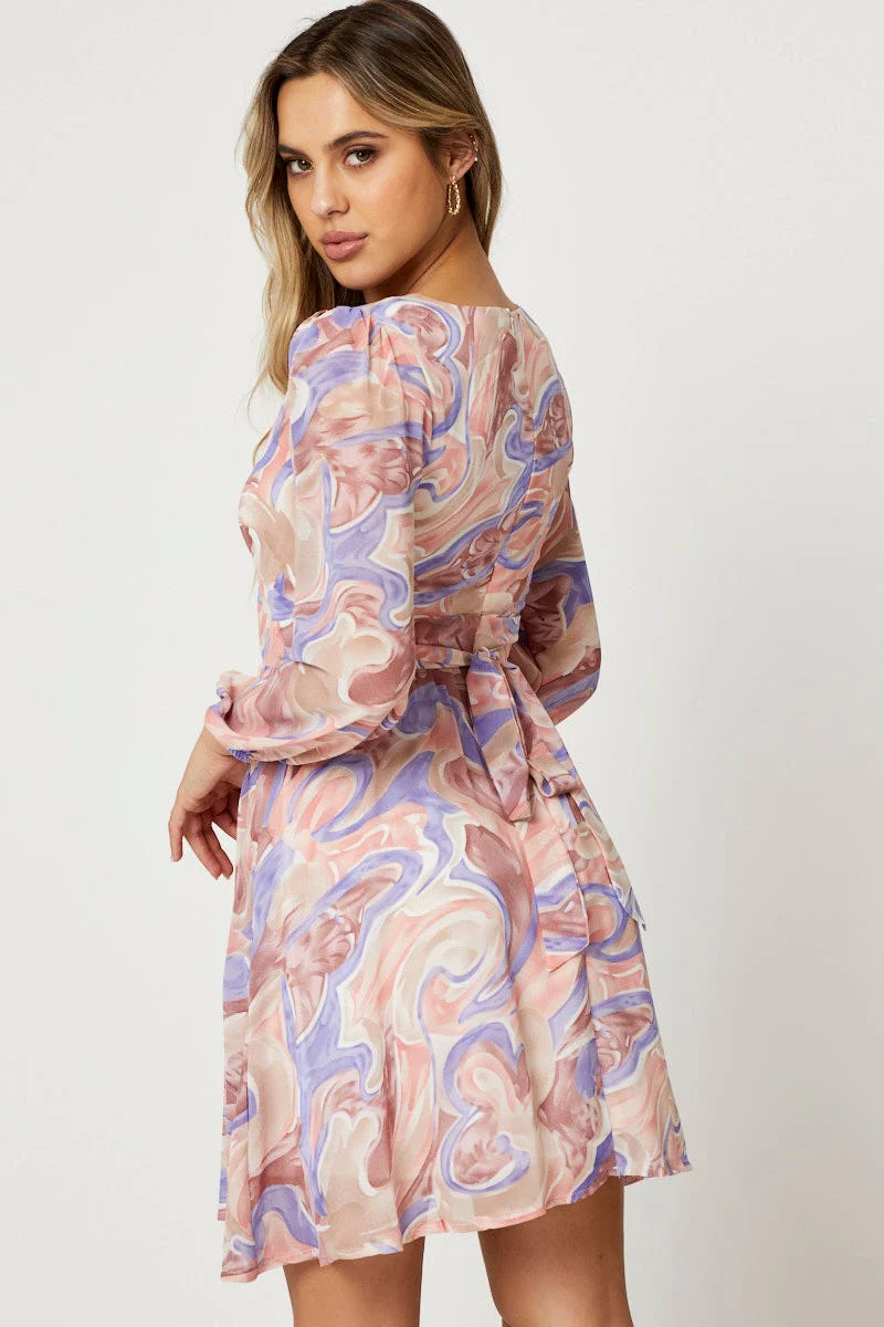 Print Mini Dress Long Sleeve