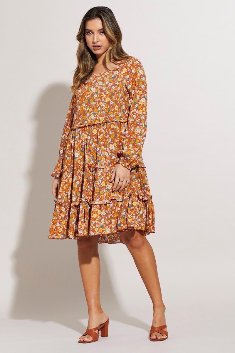 Print Mini Dress Long Sleeve