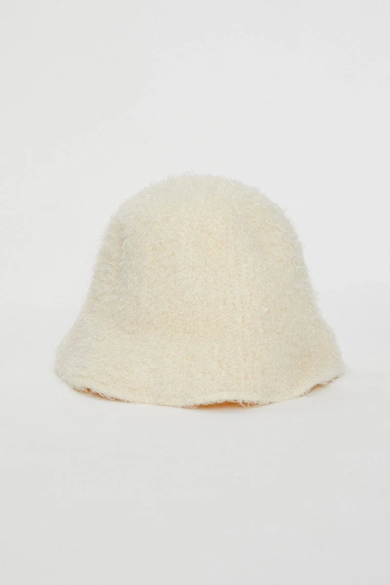 White Fuzzy Bucket Hat