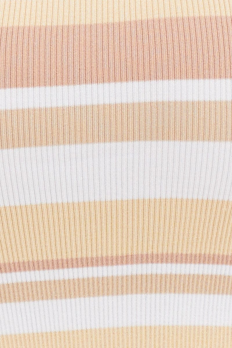 Stripe Knit Top Sleeveless Crop Round Neck