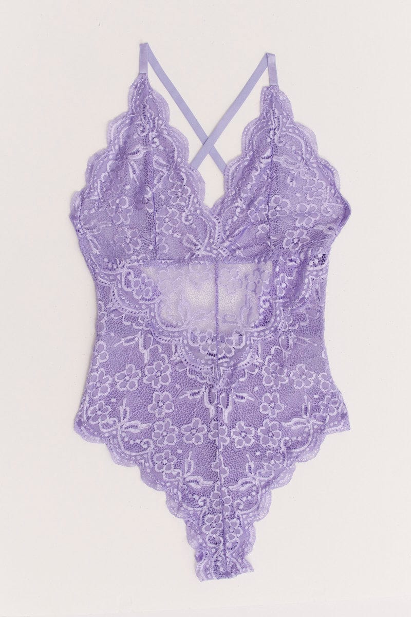 Purple Floral Lace One Piece Teddy Bodysuit