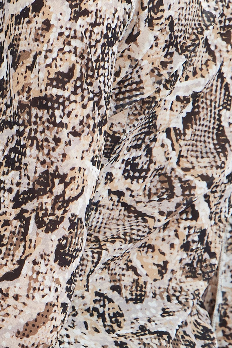 Brown Animal Print Bolero Long Sleeve Ruffle  Snake Print Chiffon