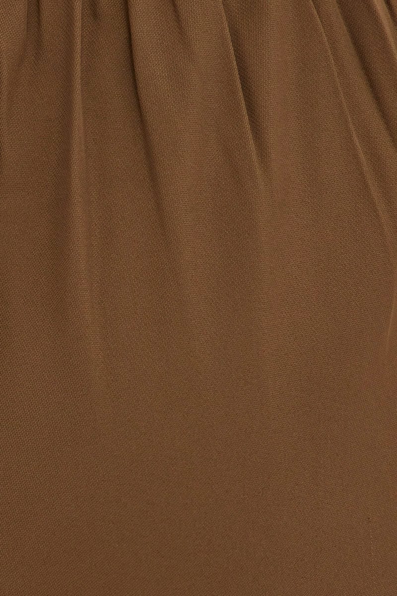 Brown Tie And Elastic Waist Slim Leg Pant