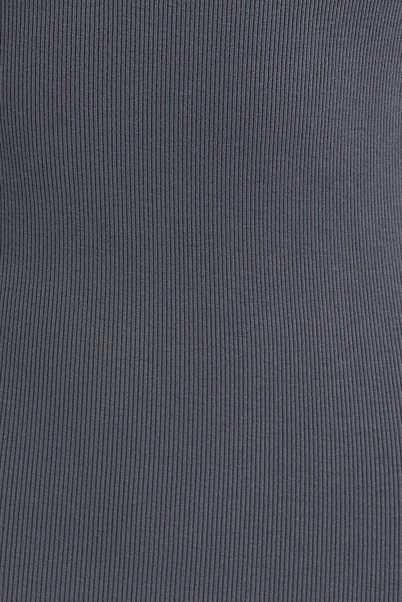 Grey Midi Dress Long Sleeve Bodycon Ribbed