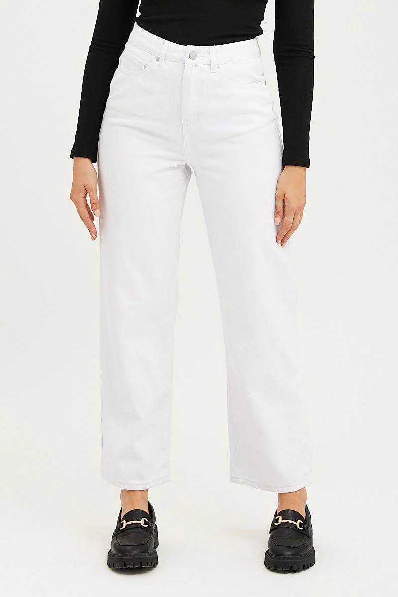 White Wide Leg Denim Jeans High Rise