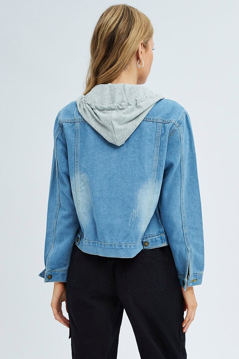 Denim Blue Denim Jacket With Hood