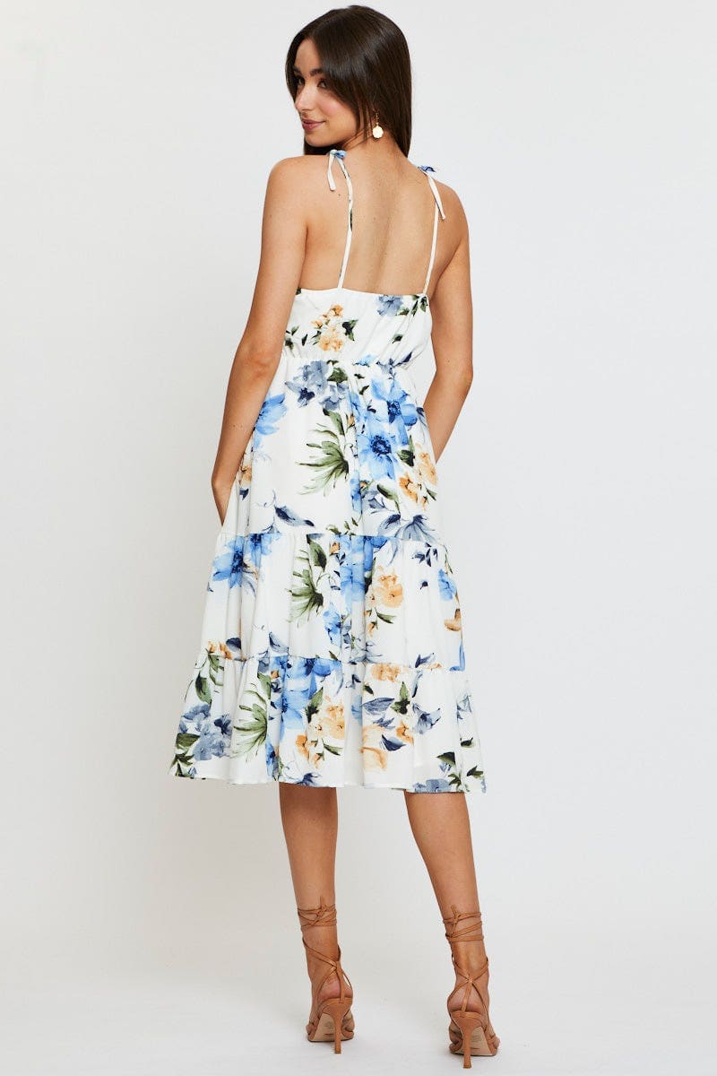 Print A Line Dress Midi