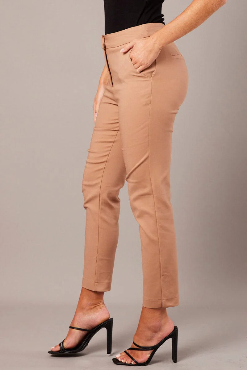Brown Slim Pants High Rise