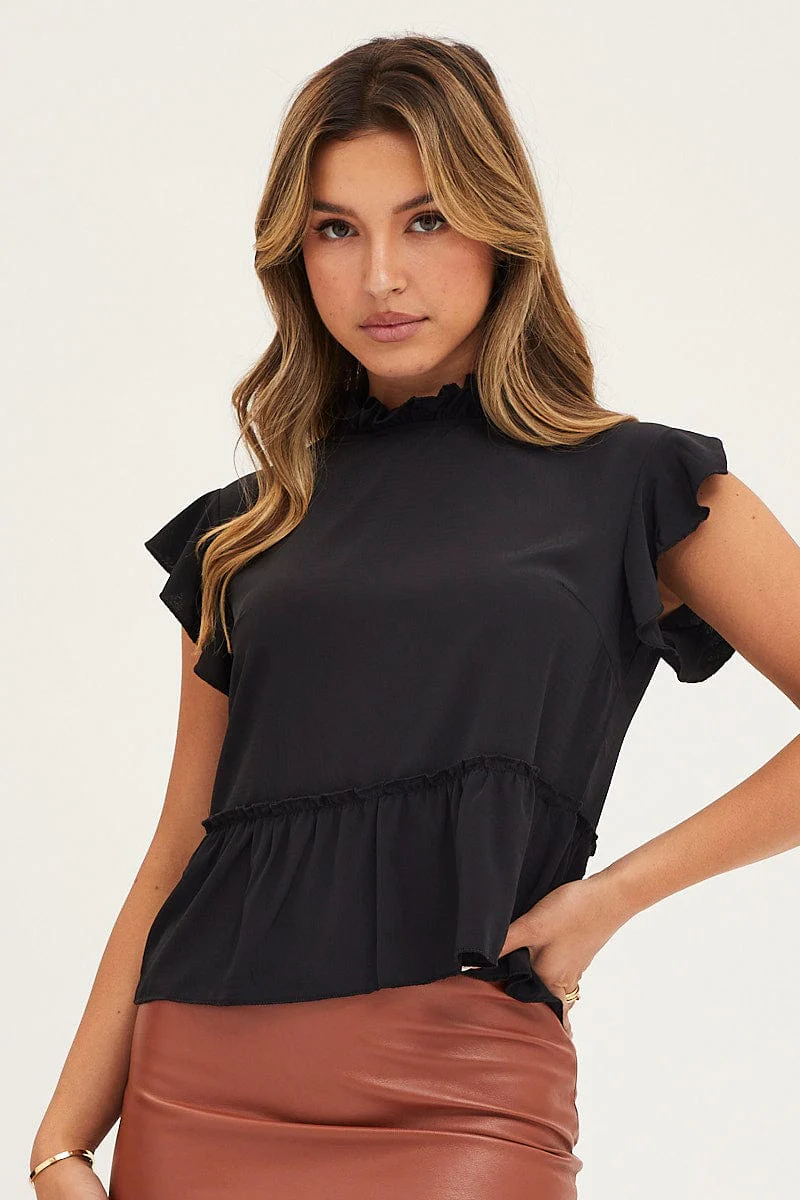 Black High Neck Top Short Sleeve