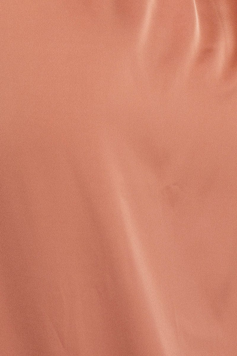 Brown Midi Dress Cowl Neck Satin