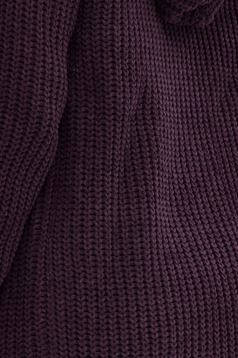 Brown Knit Cardigan Hooded Chenille