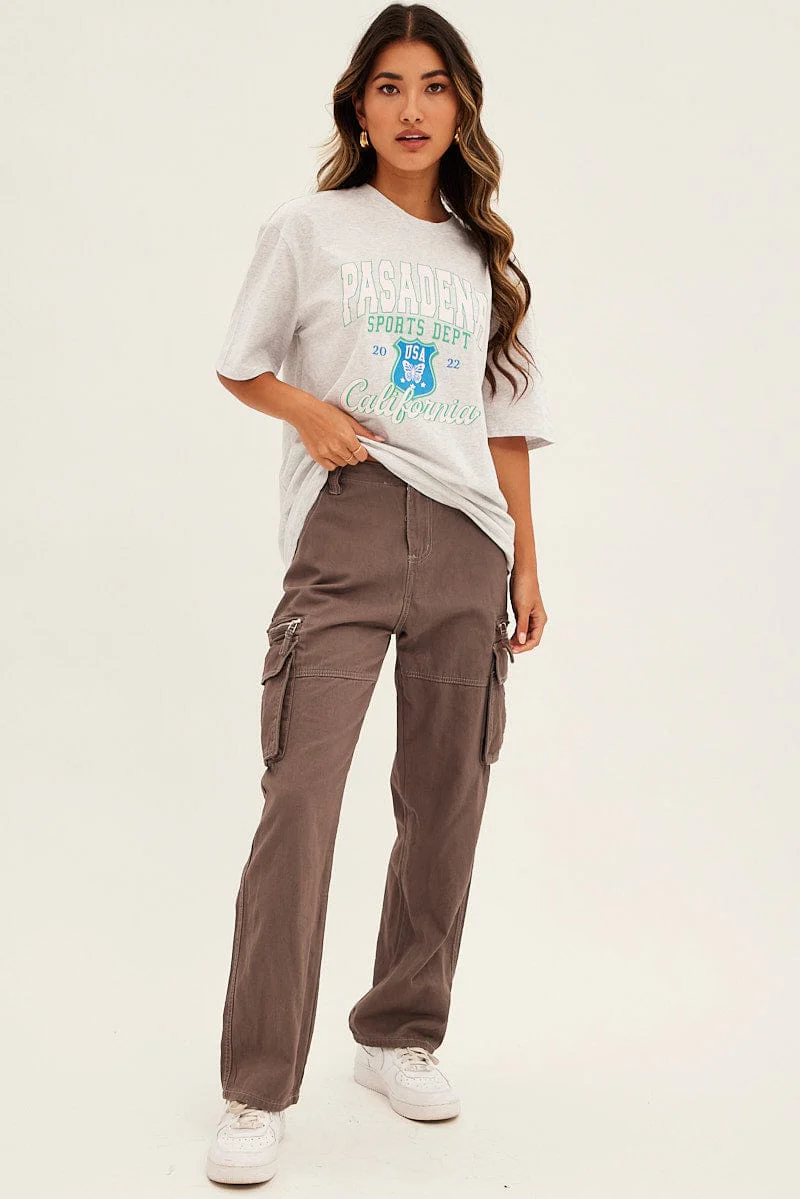 Grey Graphic T-Shirt Short Sleeve Crew Oversized