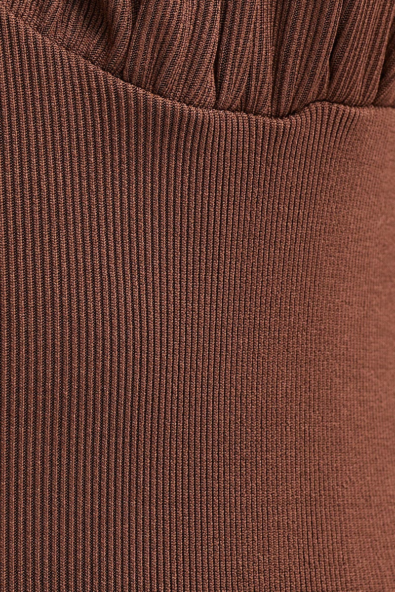 Brown Gathered Bust Rib Bodysuit