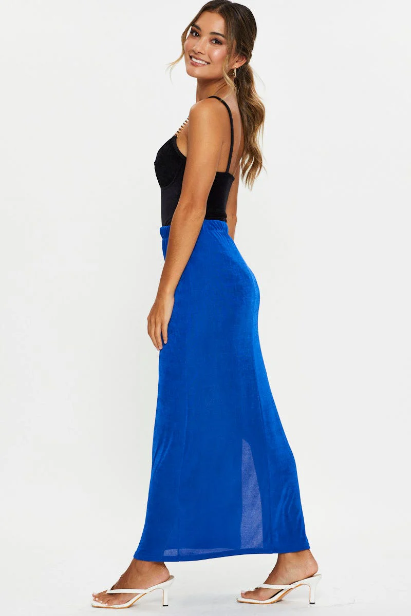 Blue Maxi Skirt High Rise Pencil
