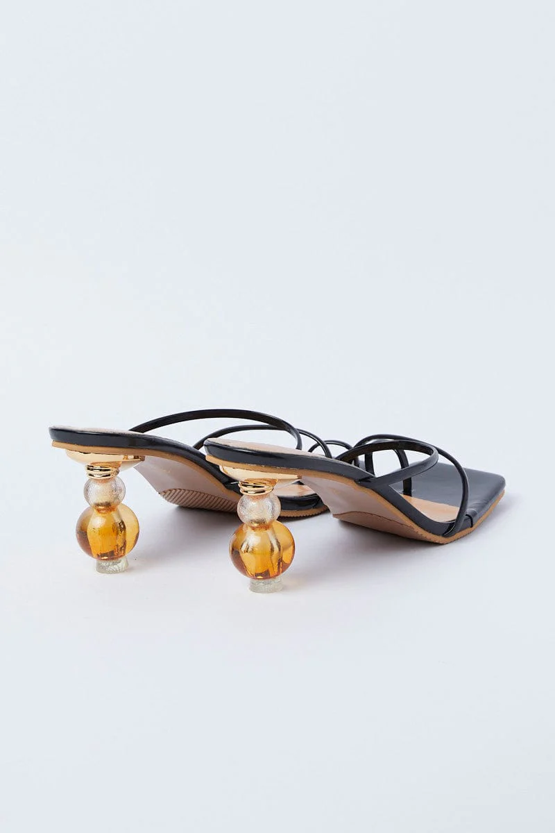 Black Strappy Mid Heeled Mules