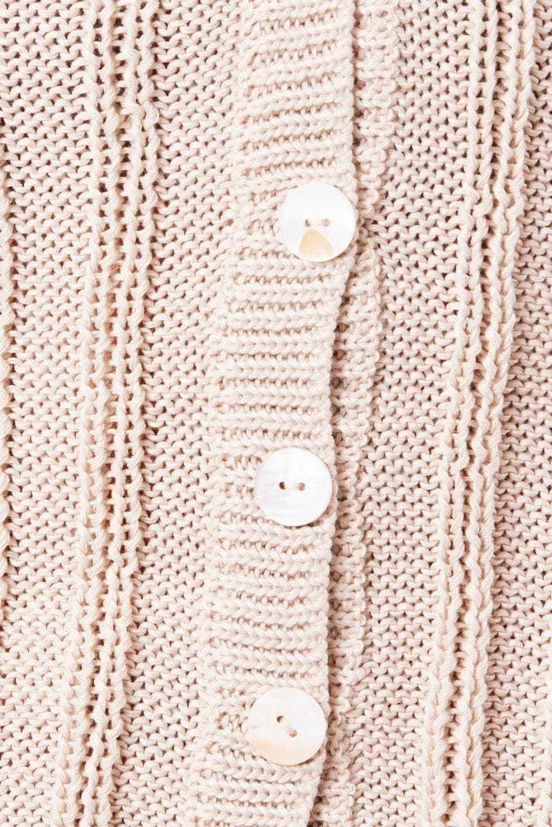 Beige Knit Cardigan Long Sleeve
