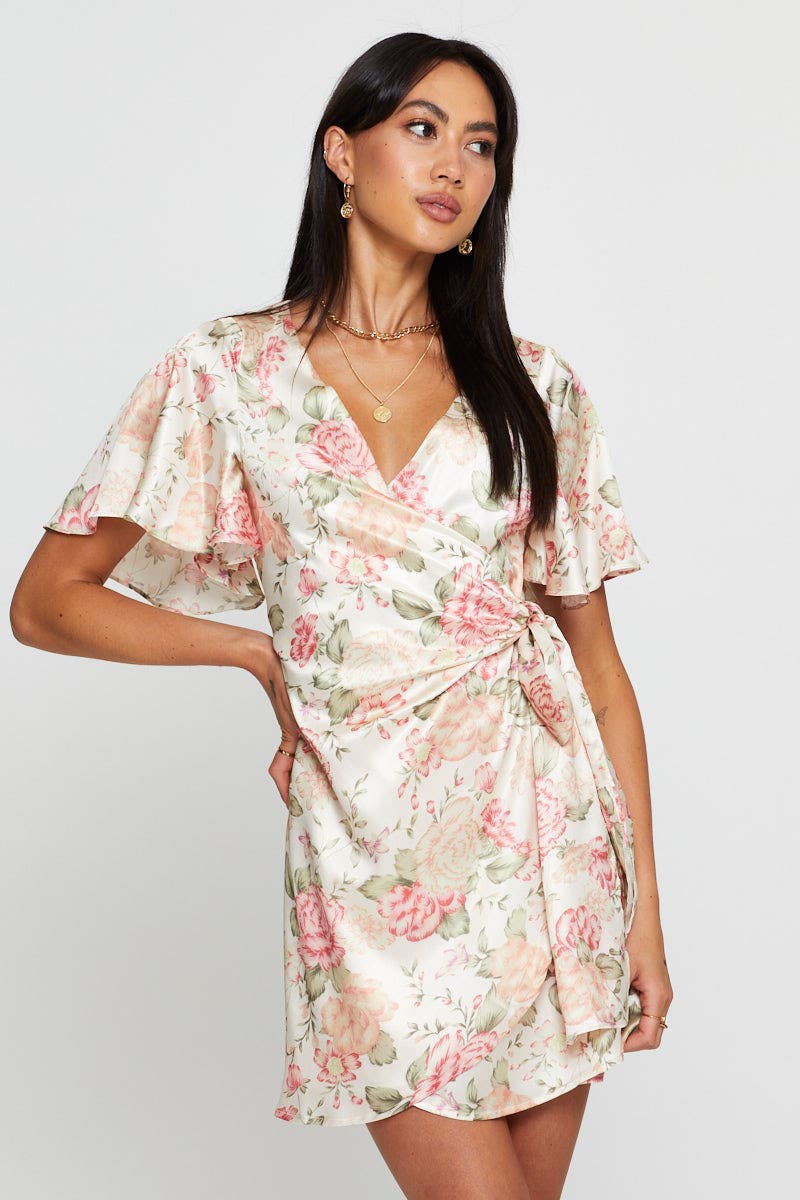Print Wrap Dress Mini