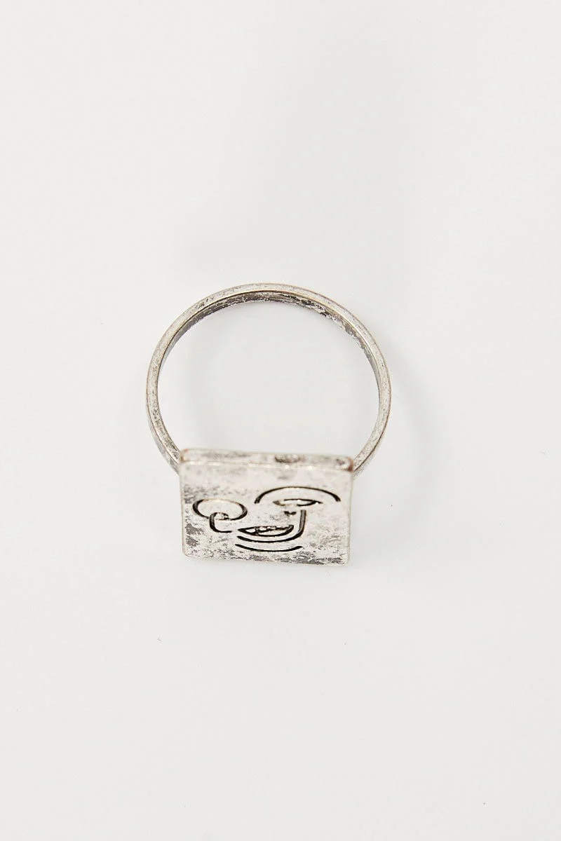 Silver Square Face Detail Ring
