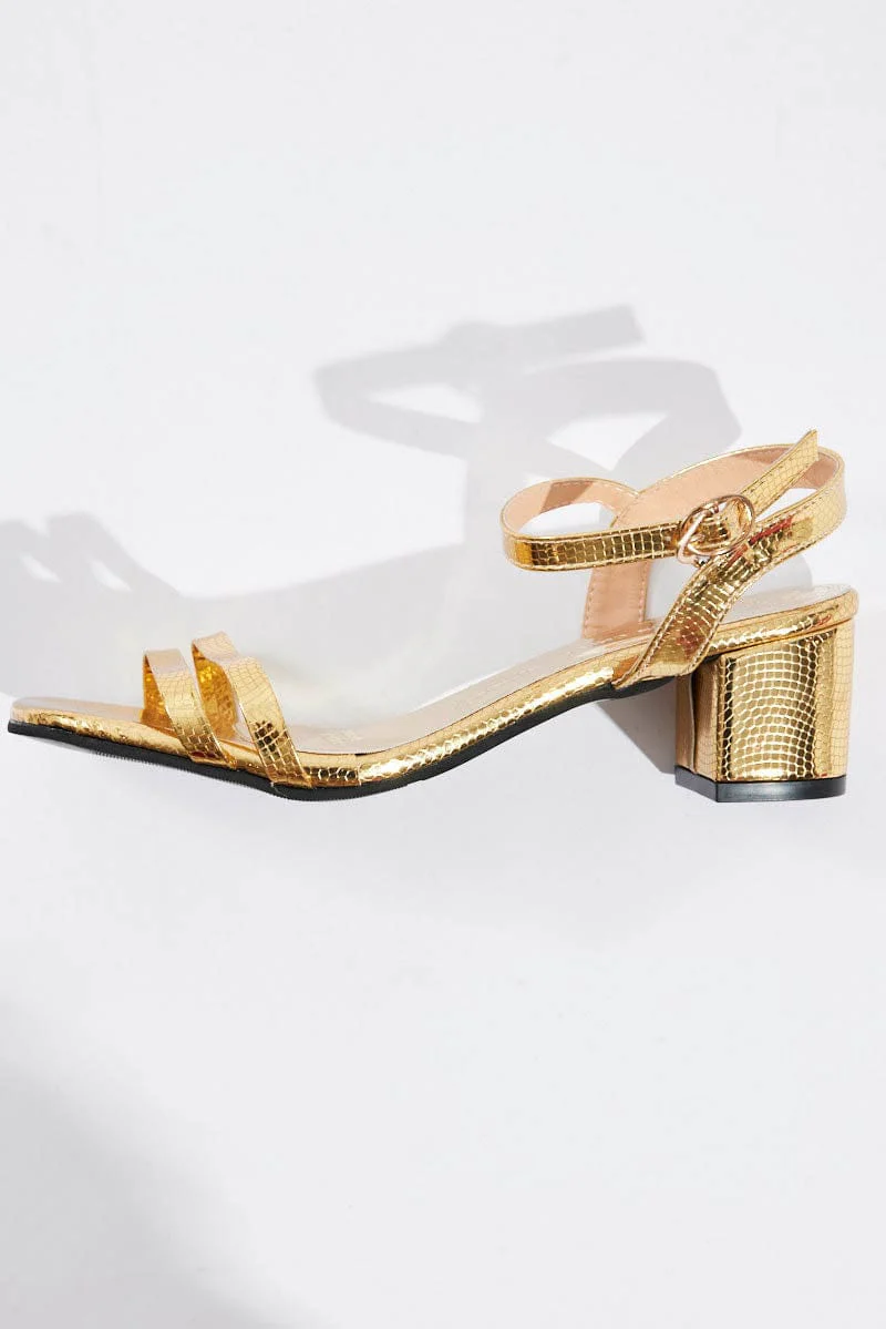 Gold Mid Heeled Sandals