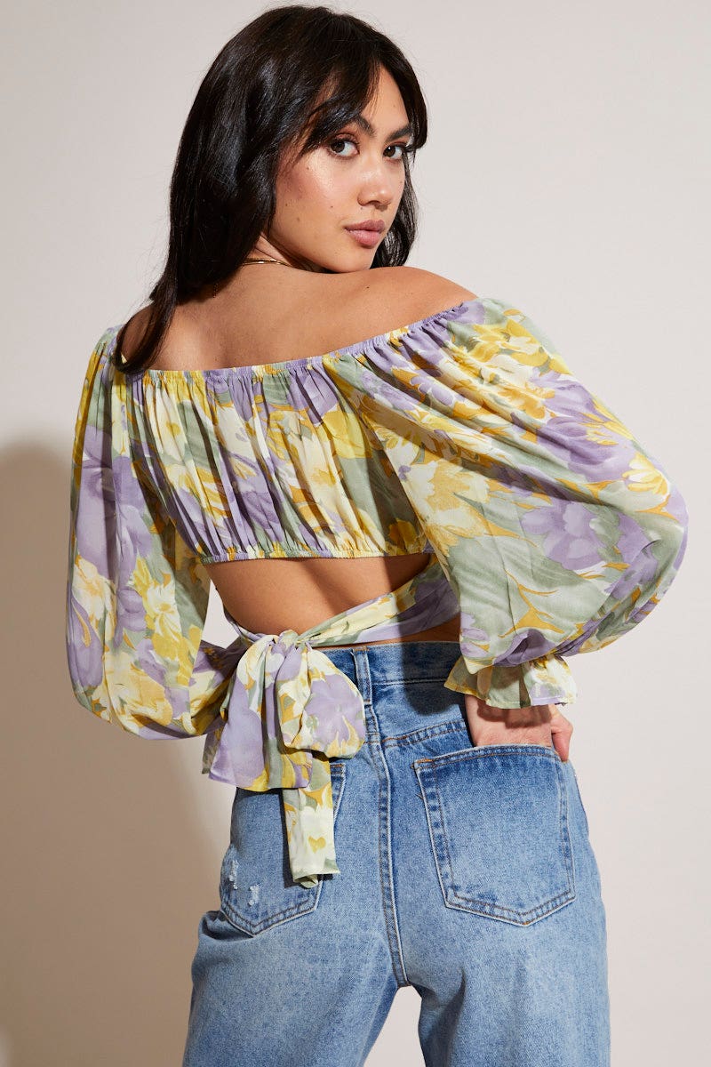 Print Crop Top Long Sleeve