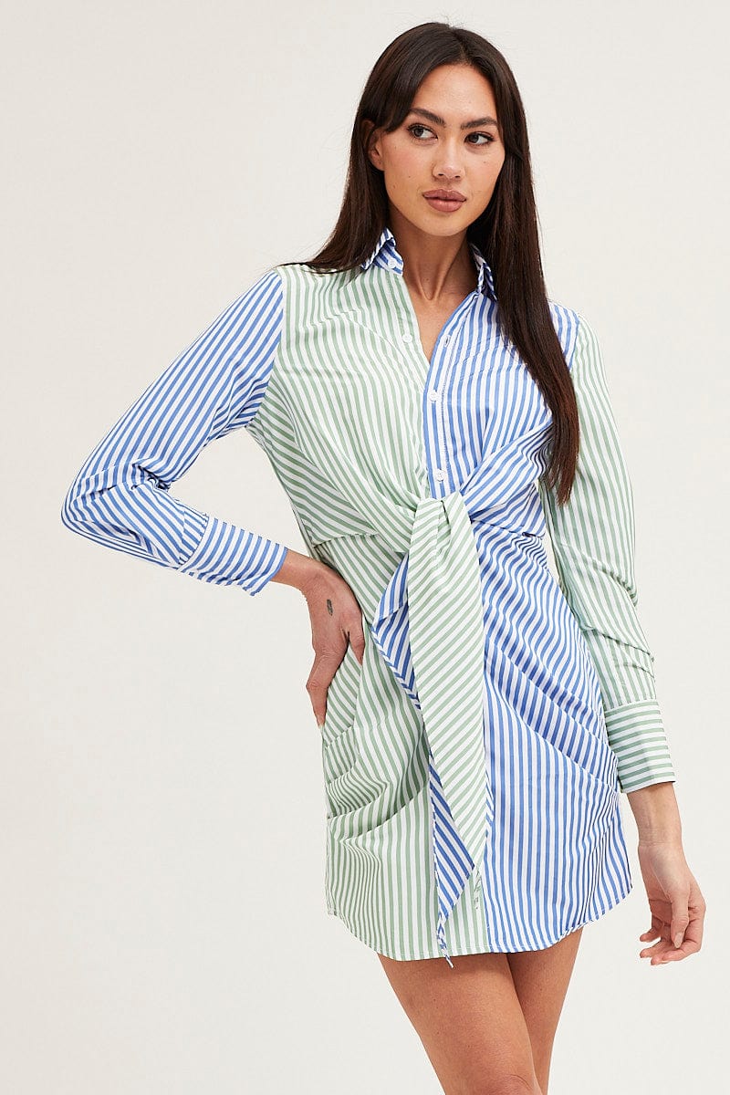 Stripe Shirt Dress Long Sleeve Mini