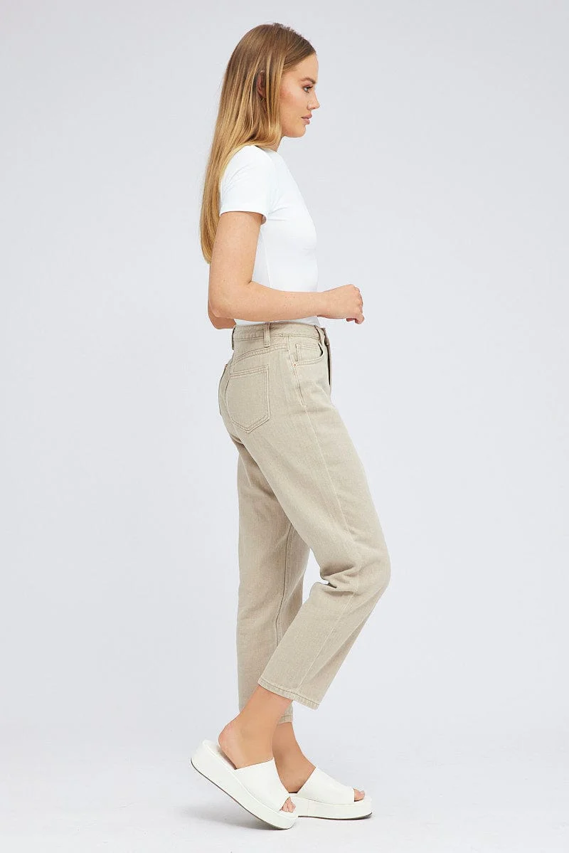 Beige Mom Denim Jean