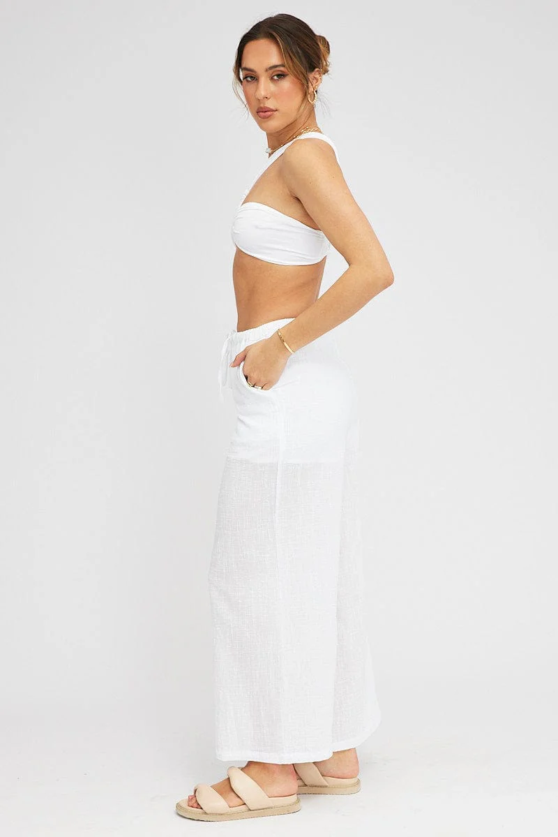 White Wide Leg Pants Mid Rise