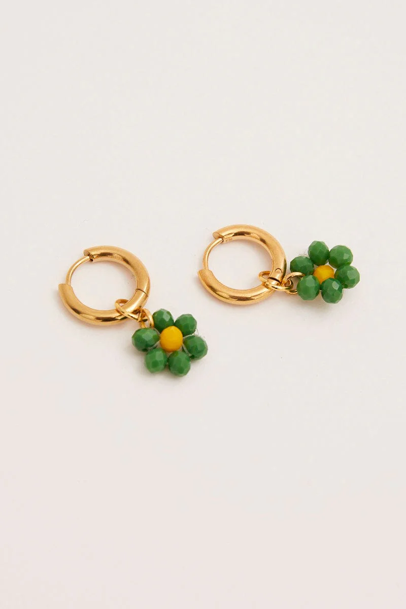 Green Flower Earrings