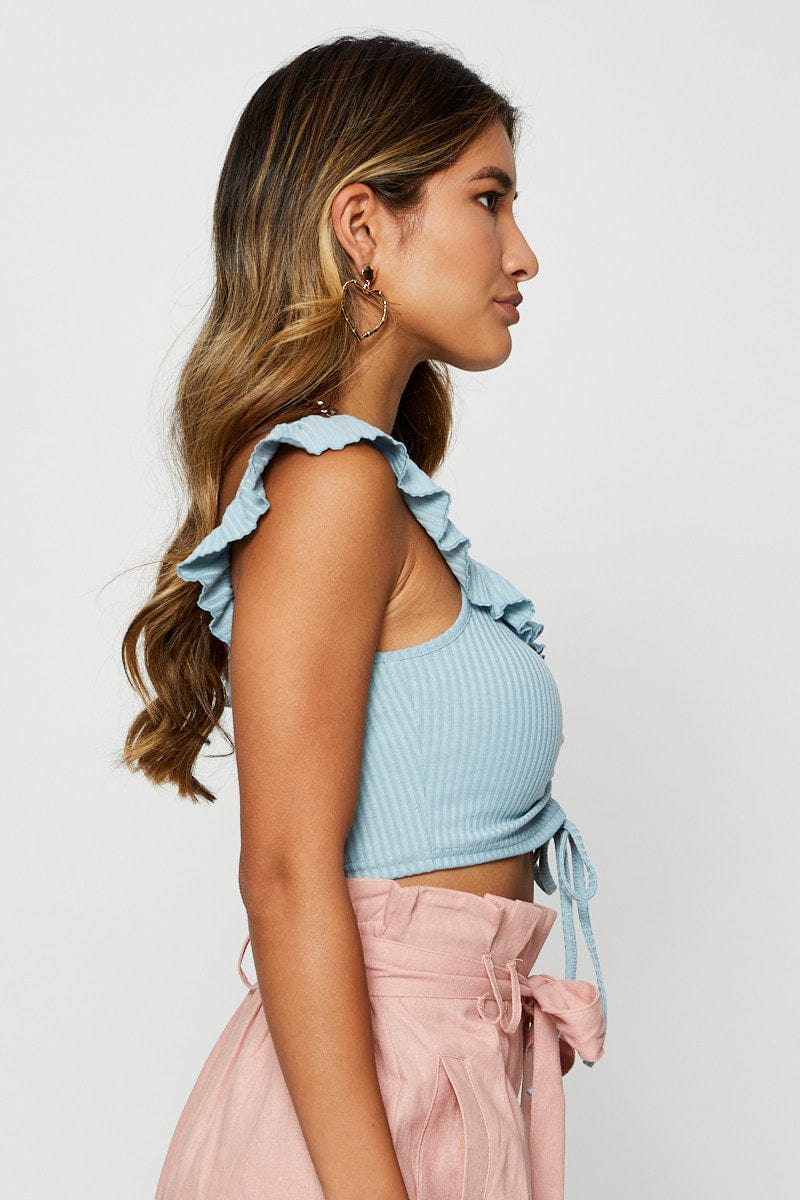 Blue Frill Detail Top Crop