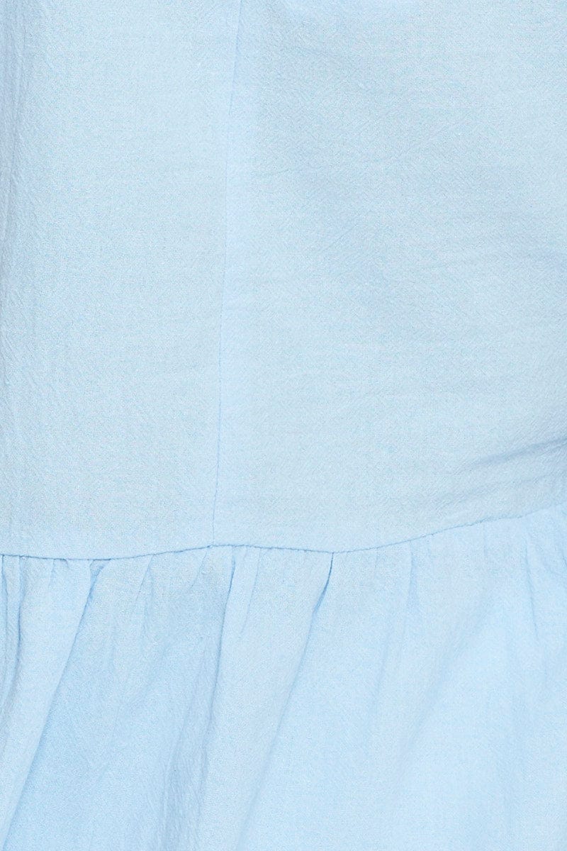 Blue Workwear Blouse Short Sleeve Linen