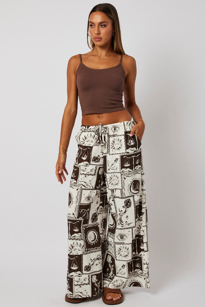 Black Abstract Wide Leg Pants High Rise